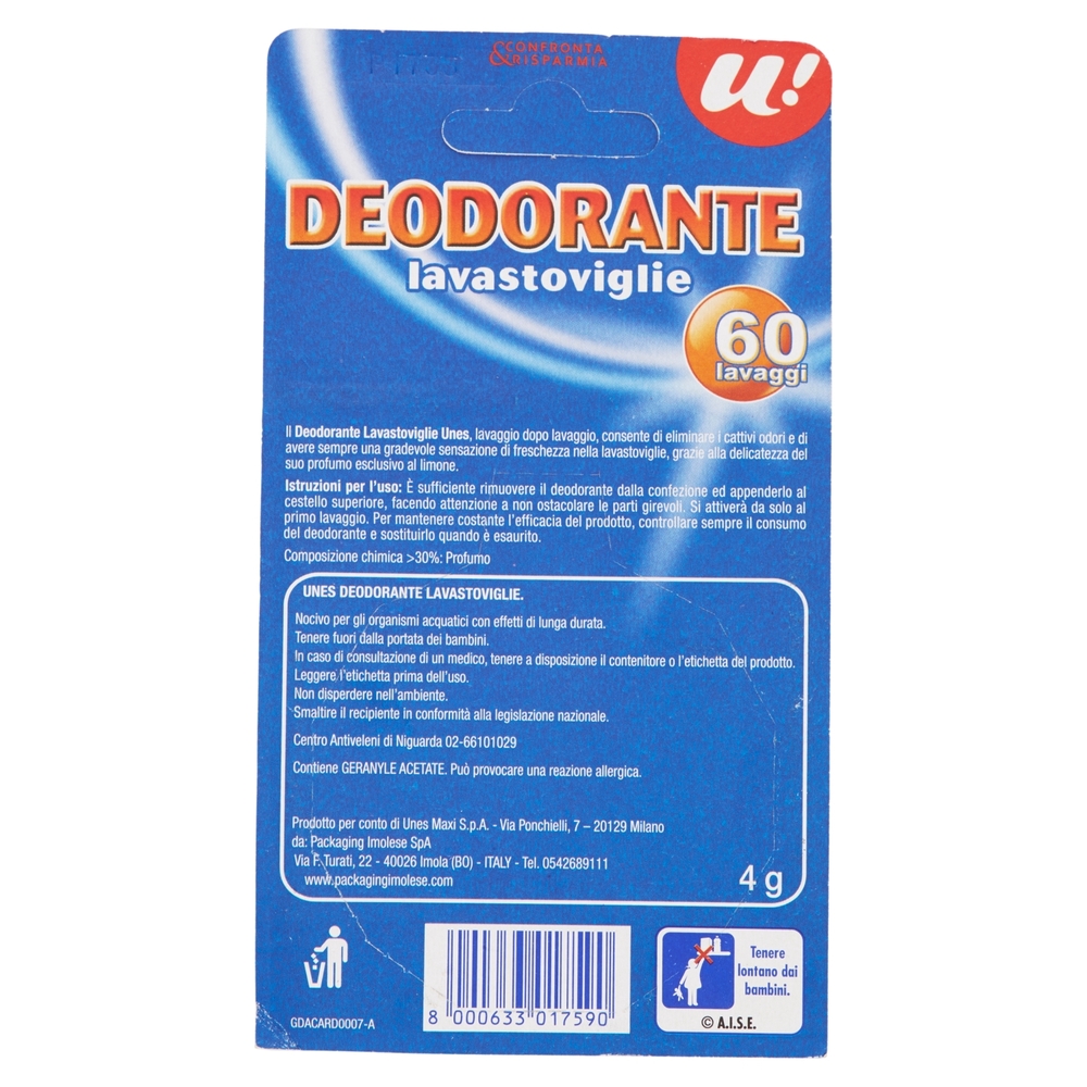 DEODORANTE PER LAVASTOVIGLIE 60 LAVAGGI U! Confronta & Risparmia